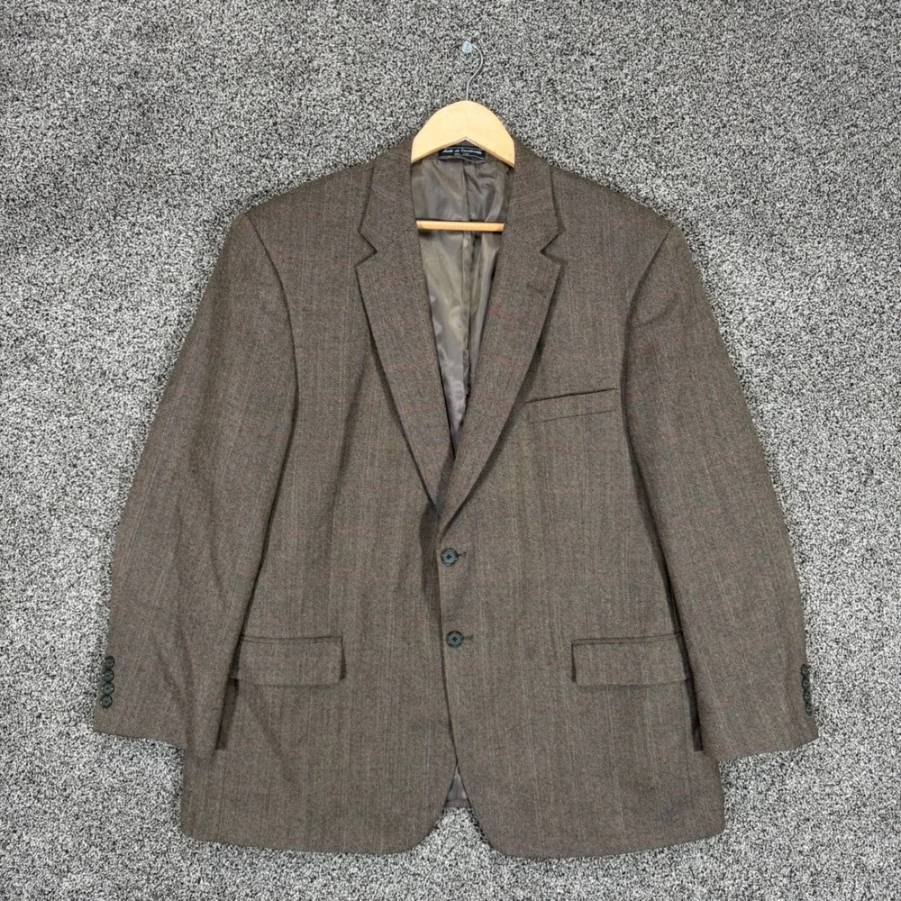 Saddlebred Blazer Mens 48R Taupe Herringbone Lambswool Sport Coat Jacket